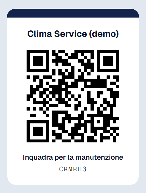 Adesivo QR di Manutendo con il nome dell'azienda e il codice dell'impianto